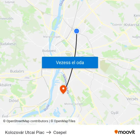Kolozsvár Utcai Piac to Csepel map