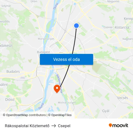 Rákospalotai Köztemető to Csepel map
