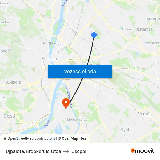 Újpalota, Erdőkerülő Utca to Csepel map