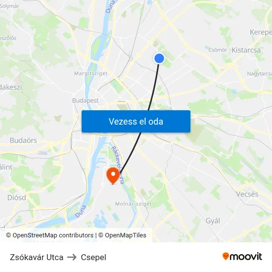 Zsókavár Utca to Csepel map