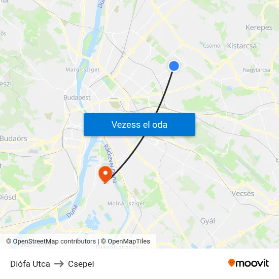 Diófa Utca to Csepel map