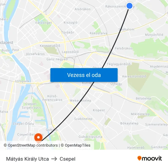 Mátyás Király Utca to Csepel map