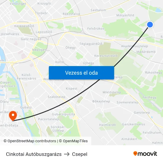 Cinkotai Autóbuszgarázs to Csepel map