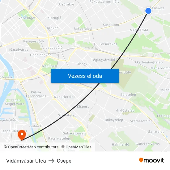 Vidámvásár Utca to Csepel map