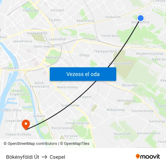 Bökényföldi Út to Csepel map