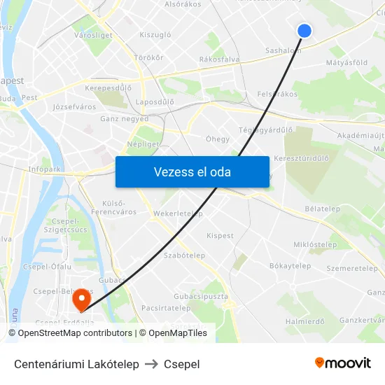 Centenáriumi Lakótelep to Csepel map