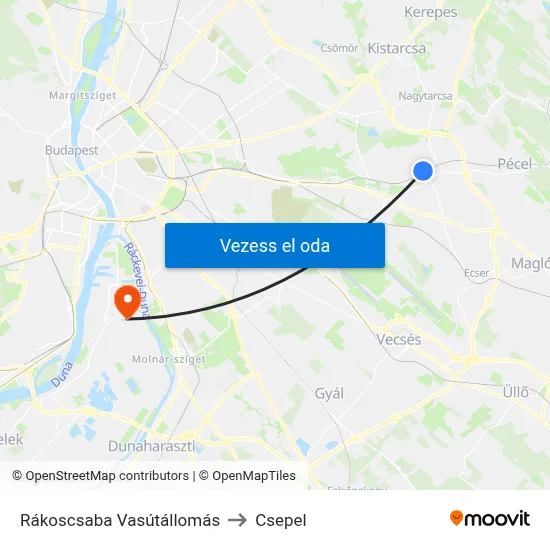 Rákoscsaba Vasútállomás to Csepel map