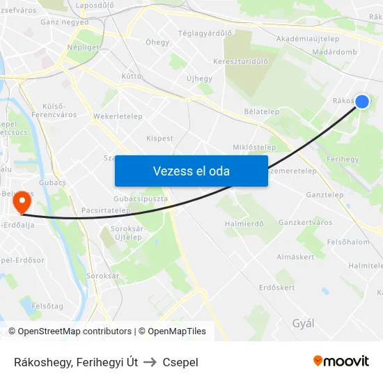 Rákoshegy, Ferihegyi Út to Csepel map