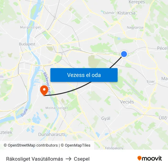Rákosliget Vasútállomás to Csepel map