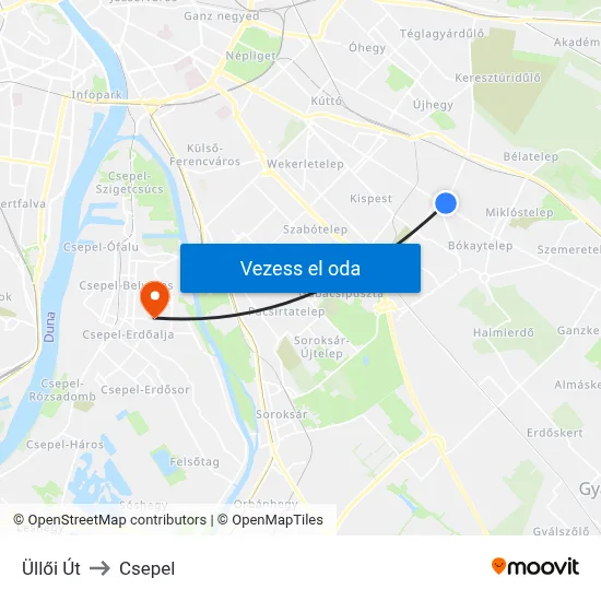 Üllői Út to Csepel map