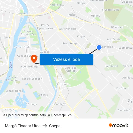 Margó Tivadar Utca to Csepel map