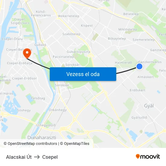 Alacskai Út to Csepel map