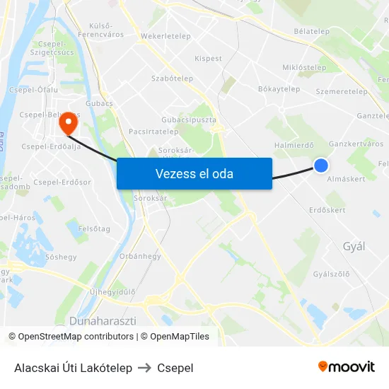 Alacskai Úti Lakótelep to Csepel map