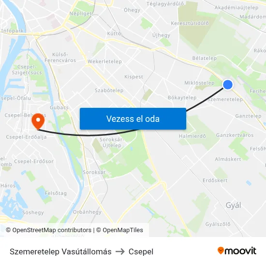 Szemeretelep Vasútállomás to Csepel map