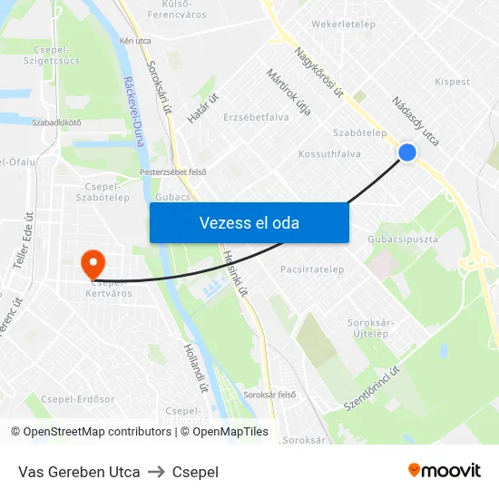 Vas Gereben Utca to Csepel map