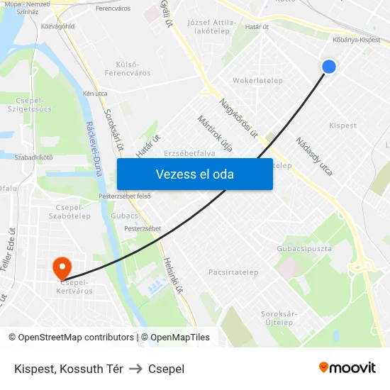 Kispest, Kossuth Tér to Csepel map