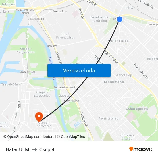 Határ Út M to Csepel map
