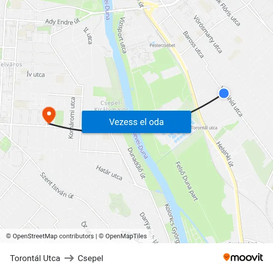 Torontál Utca to Csepel map