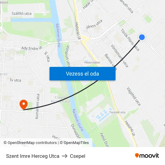 Szent Imre Herceg Utca to Csepel map