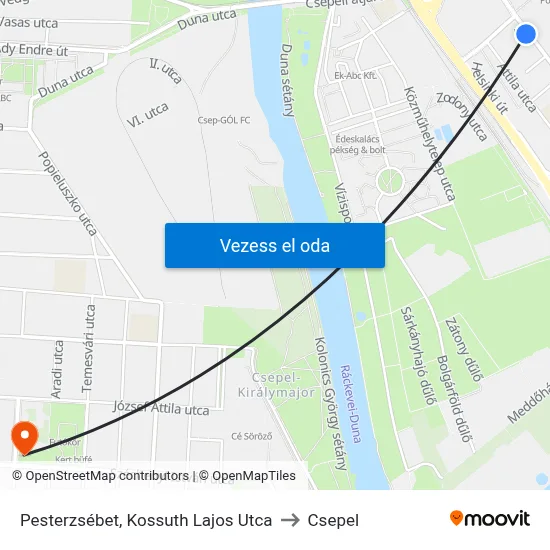 Pesterzsébet, Kossuth Lajos Utca to Csepel map
