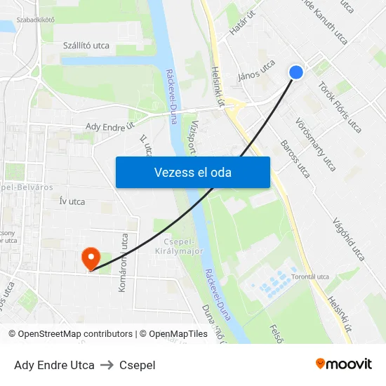 Ady Endre Utca to Csepel map