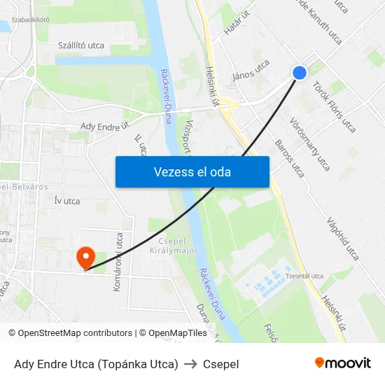 Ady Endre Utca (Topánka Utca) to Csepel map