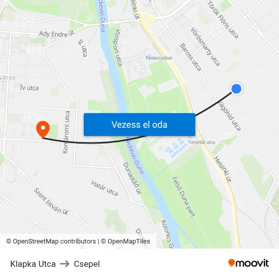 Klapka Utca to Csepel map