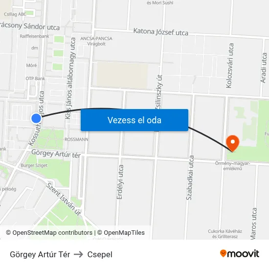 Görgey Artúr Tér to Csepel map
