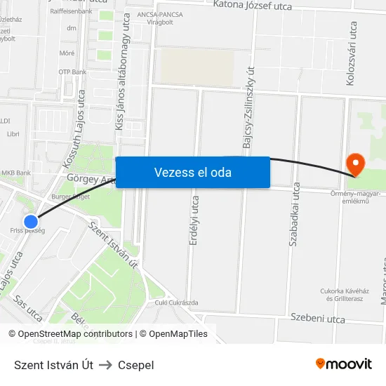 Szent István Út to Csepel map