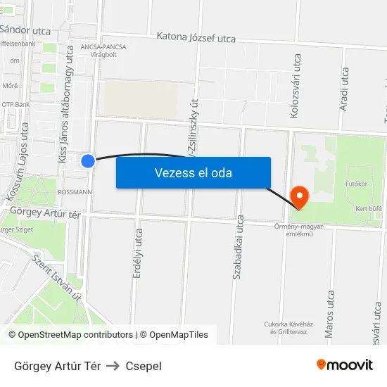 Görgey Artúr Tér to Csepel map