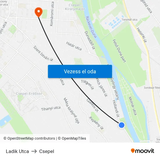 Ladik Utca to Csepel map