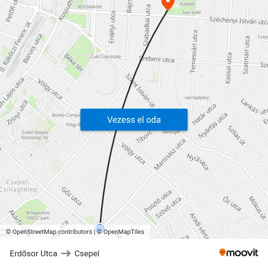 Erdősor Utca to Csepel map