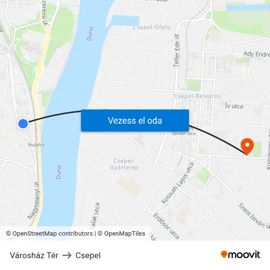 Városház Tér to Csepel map