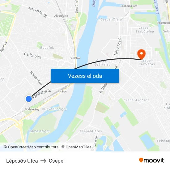 Lépcsős Utca to Csepel map
