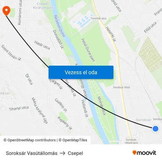 Soroksár Vasútállomás to Csepel map