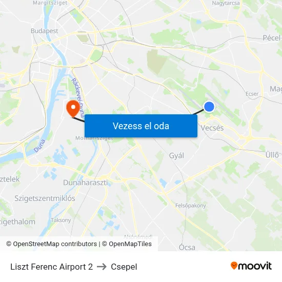Liszt Ferenc Airport 2 to Csepel map