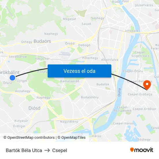 Bartók Béla Utca to Csepel map