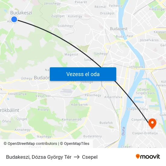 Budakeszi, Dózsa György Tér to Csepel map