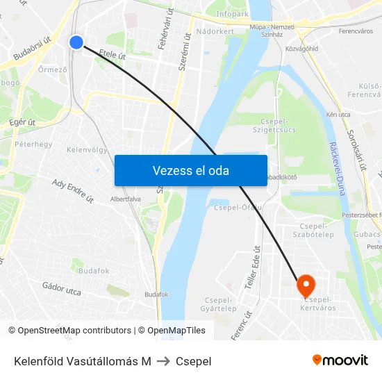 Kelenföld Vasútállomás M to Csepel map