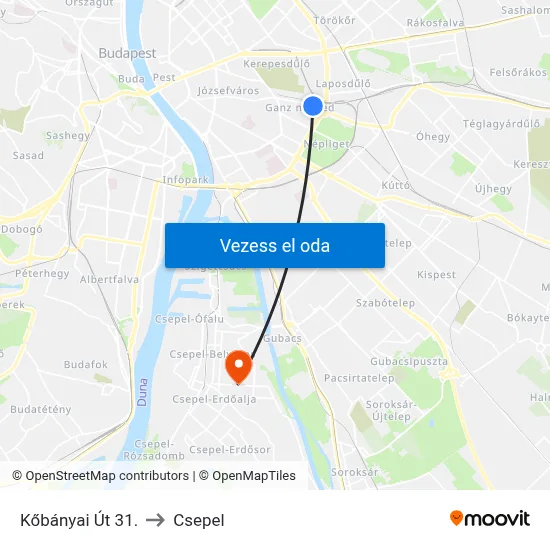 Kőbányai Út 31. to Csepel map