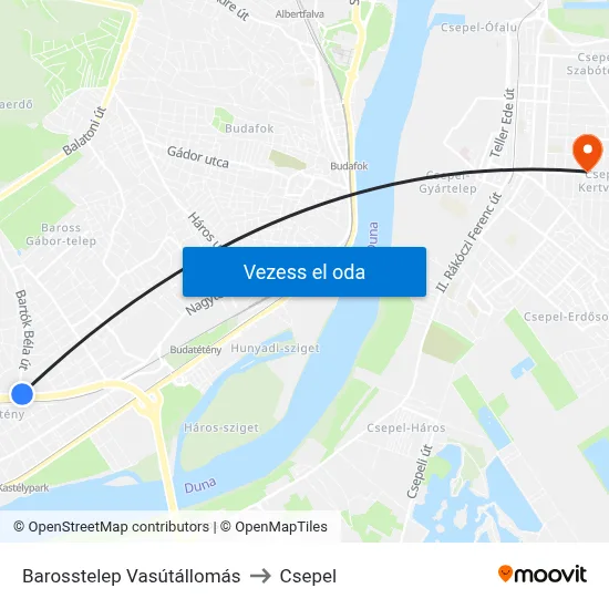 Barosstelep Vasútállomás to Csepel map