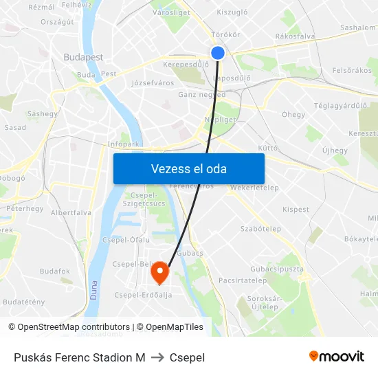 Puskás Ferenc Stadion M to Csepel map
