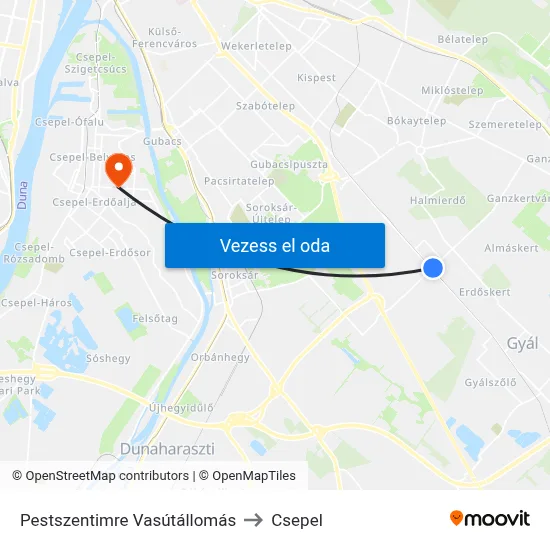 Pestszentimre Vasútállomás to Csepel map