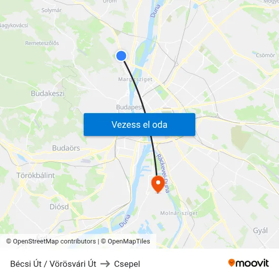 Bécsi Út / Vörösvári Út to Csepel map