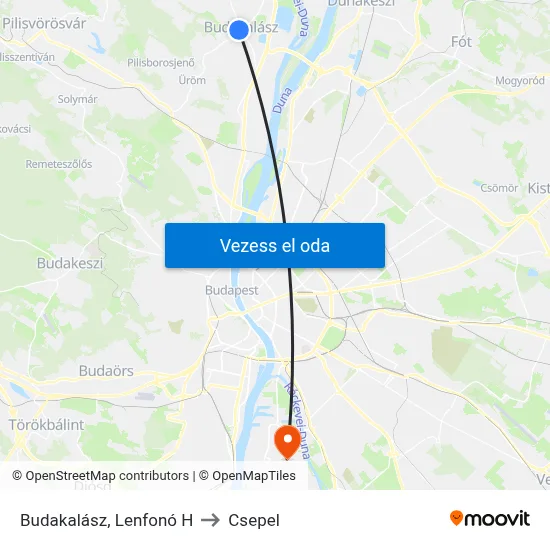 Budakalász, Lenfonó H to Csepel map