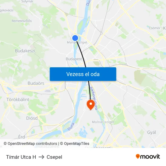 Tímár Utca H to Csepel map