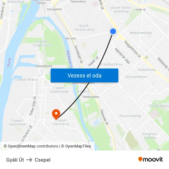 Gyáli Út to Csepel map