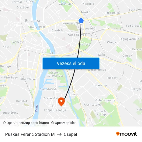 Puskás Ferenc Stadion M to Csepel map