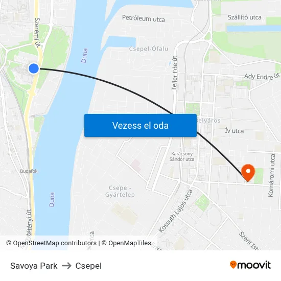 Savoya Park to Csepel map