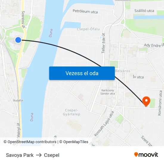 Savoya Park to Csepel map